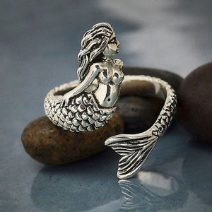 Sterling Silver Mermaid Adjustable Ring